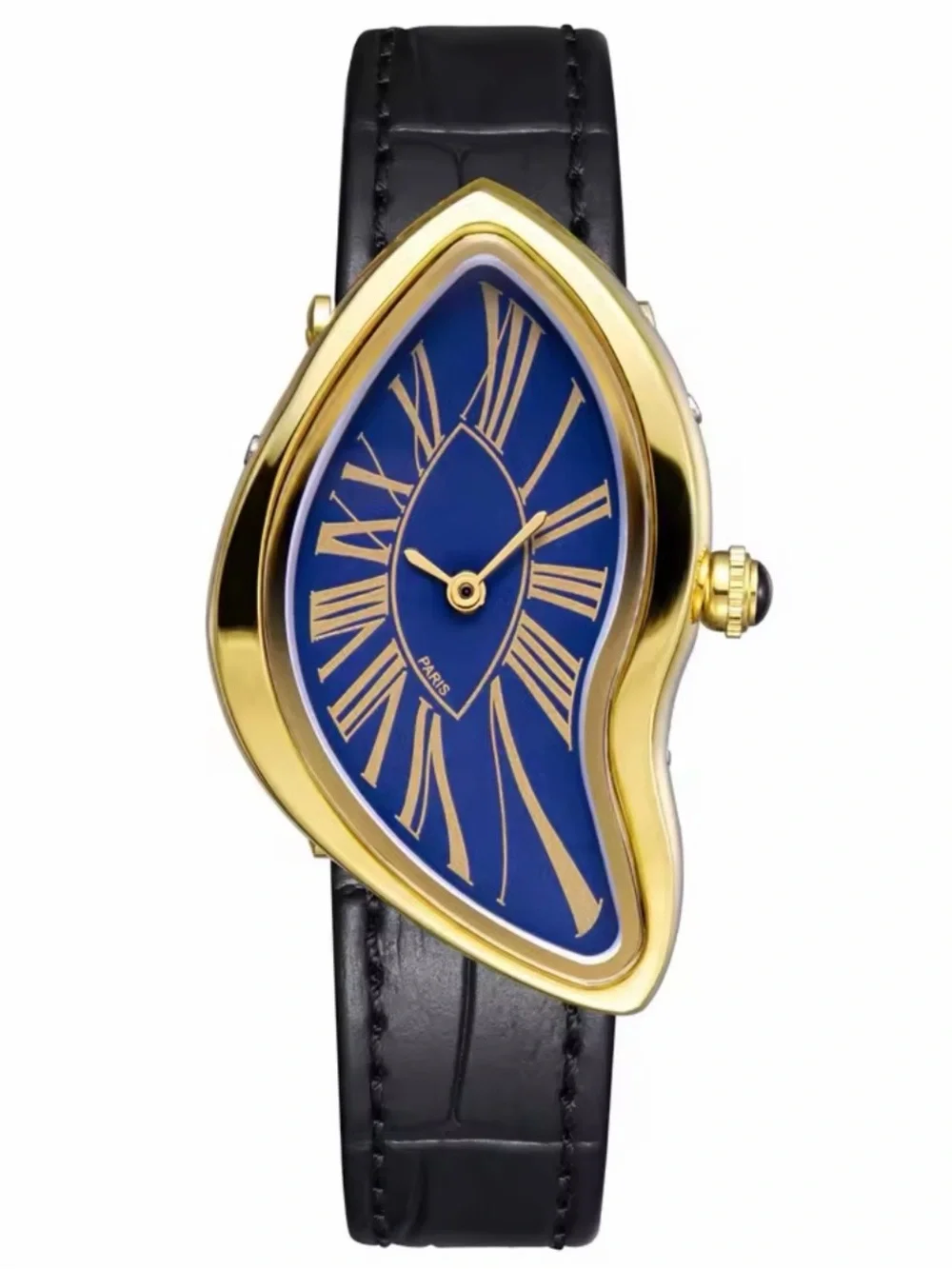Gold-Tone Case Blue Dial Women's Watch with Black Leather Strap
